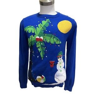 mossimo supply co ugly christmas sweater s/p blue beach theme cotton